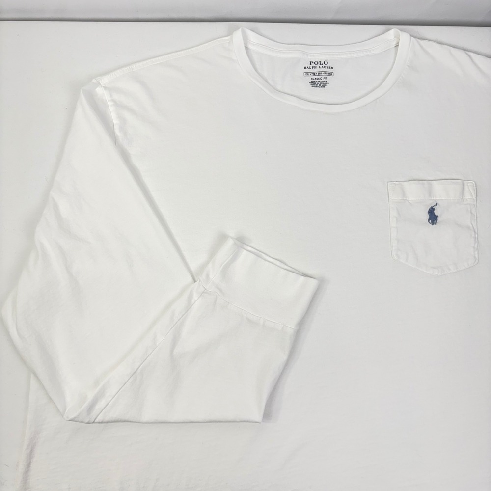 Polo Ralph Lauren Mens Classic Fit White Long Sleeve Pocket Tee Blue Pony XXL